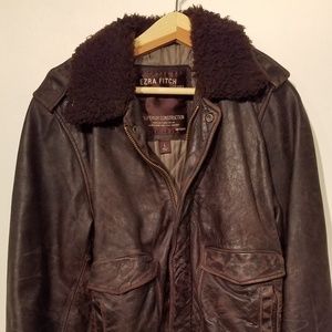 Ezra Fitch Distressed Brown Leather Aviator Jacket